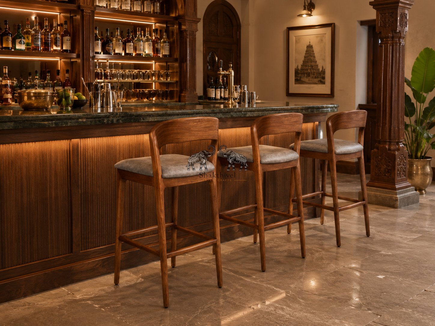 Teak Finish Bar Chair Set