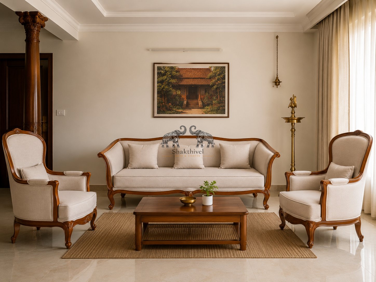 Designer Rosewood Sofa Set with Graceful Armrests