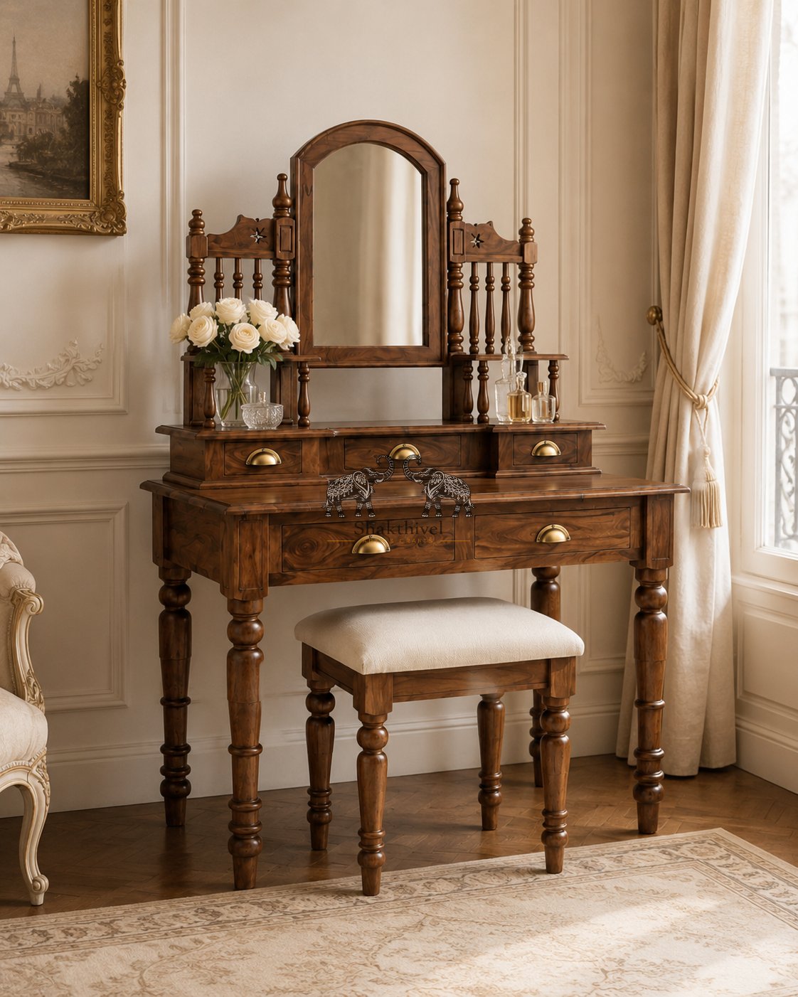 French-Inspired Rosewood Mirror Vanity