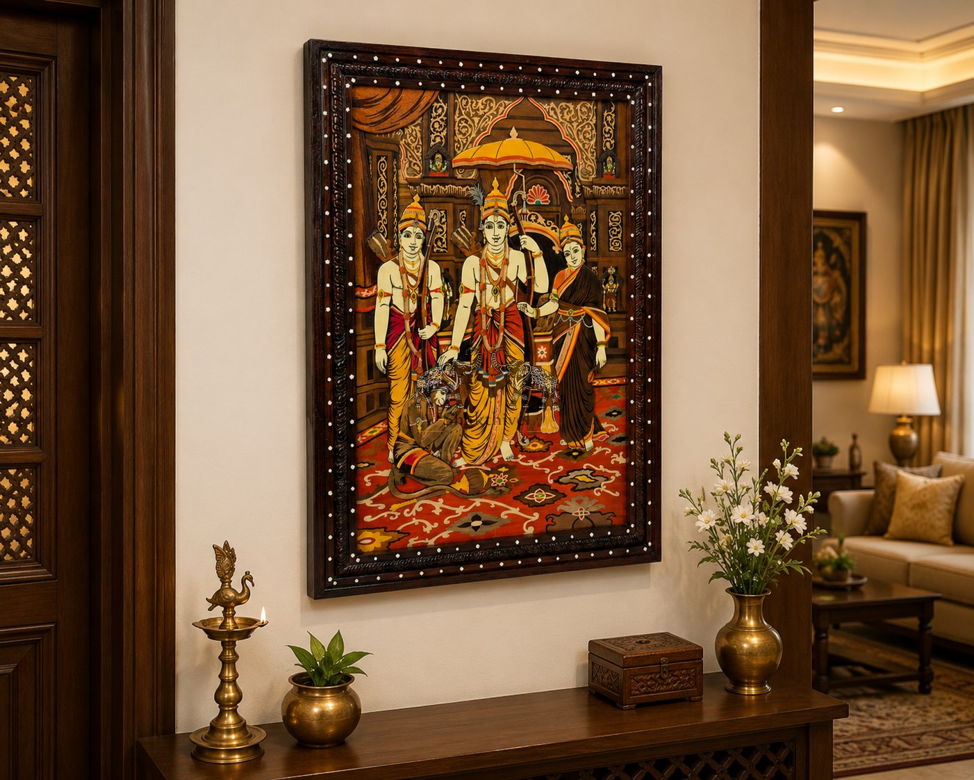 Handcrafted Ram Darbar Rosewood Wall Panel | 36 x 24 Inches