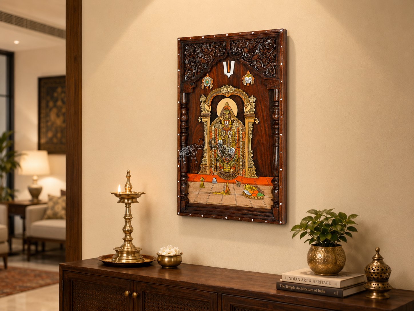 Rosewood Balaji Embossed Wall Art with Ornate Carving