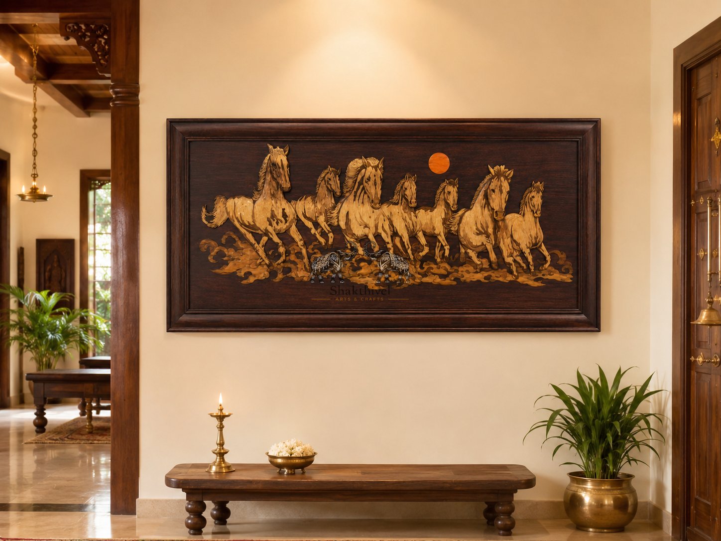 Vastu Seven Horses Wooden Wall Décor