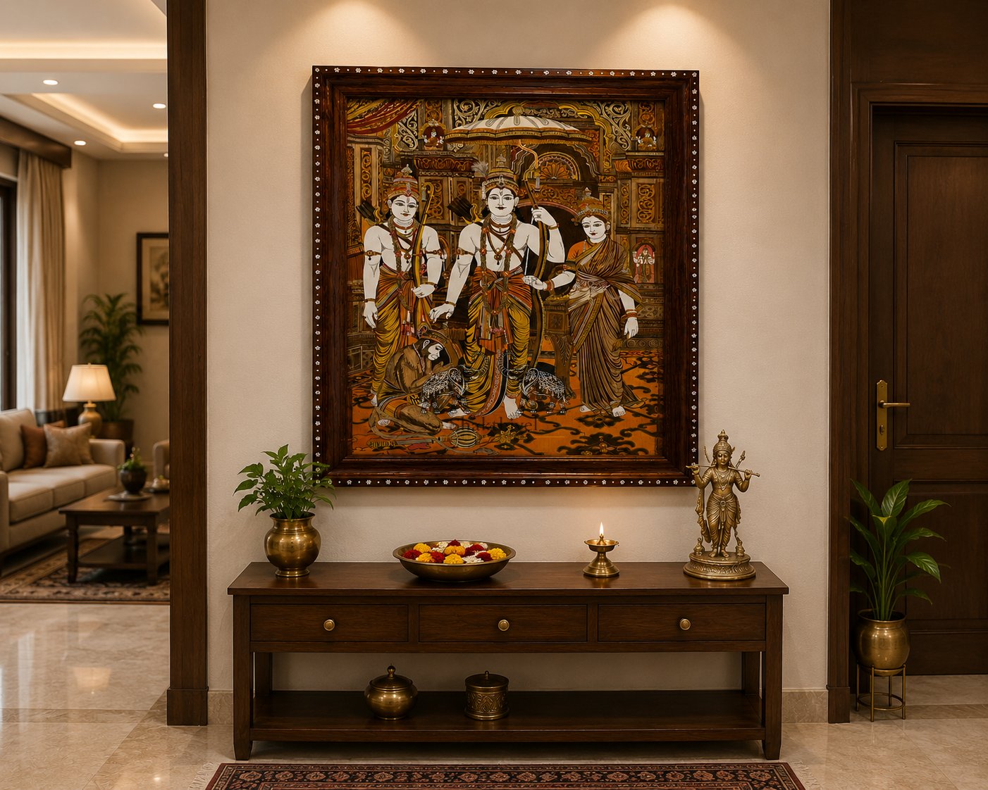 Handcrafted Rosewood Ram Darbar Wall Panel | 60x46 Inches
