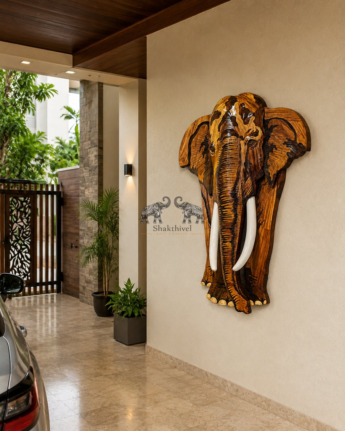Premium Wooden Tusker Wall Hanging