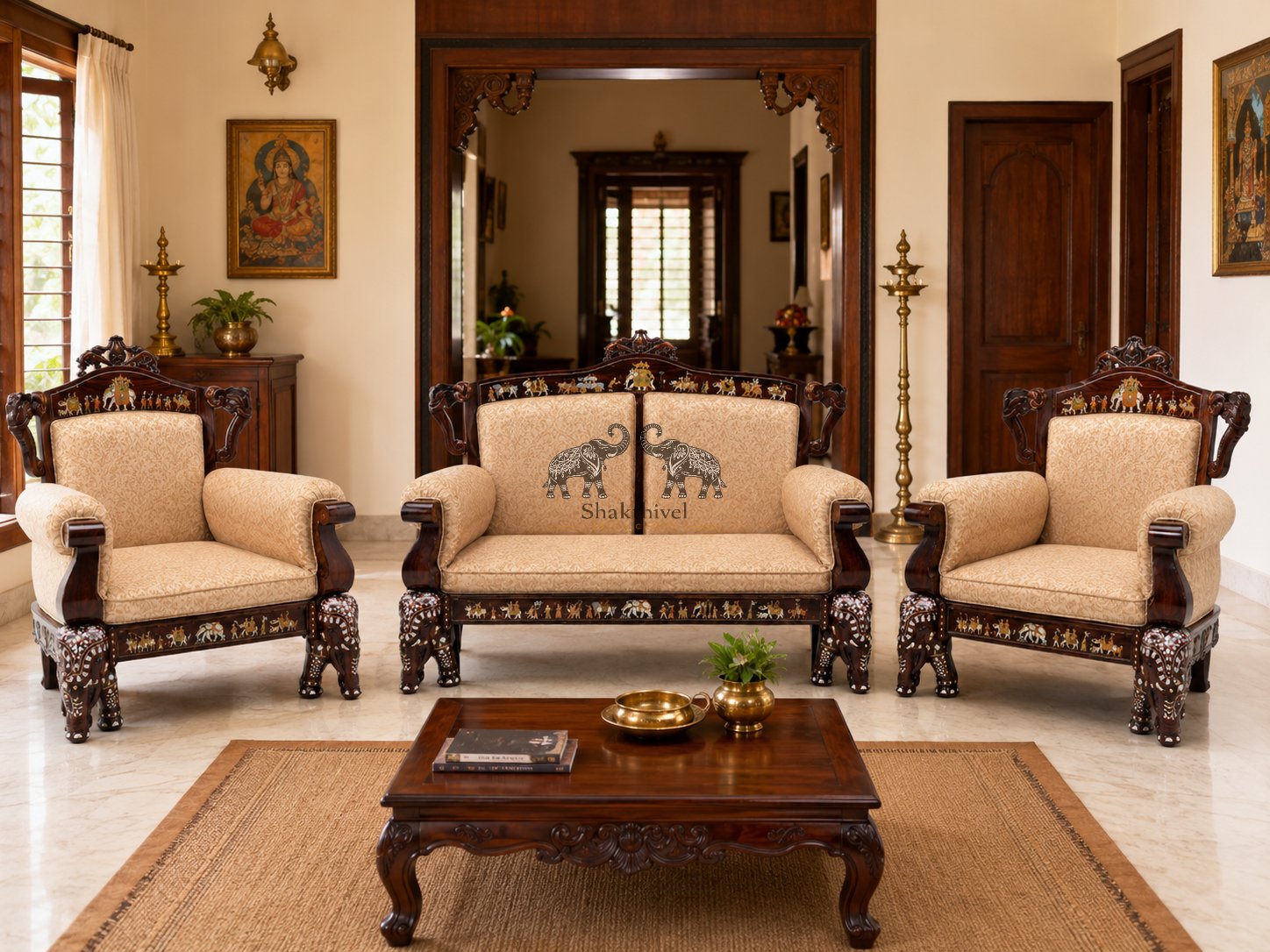Elephant Motif Rosewood 2+1+1 Sofa Collection