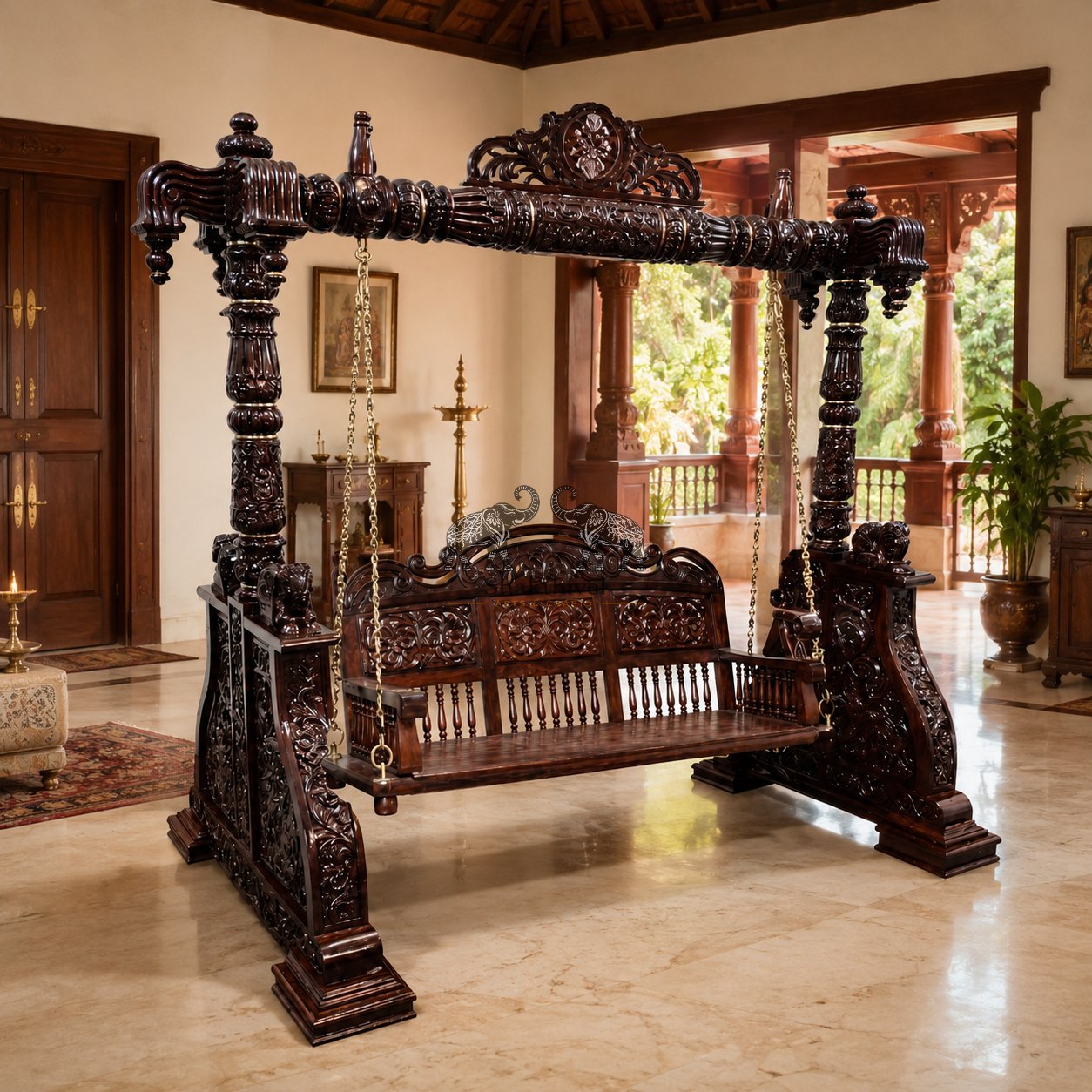 Traditional Rosewood Indoor Jhula with Rich Wooden Finish