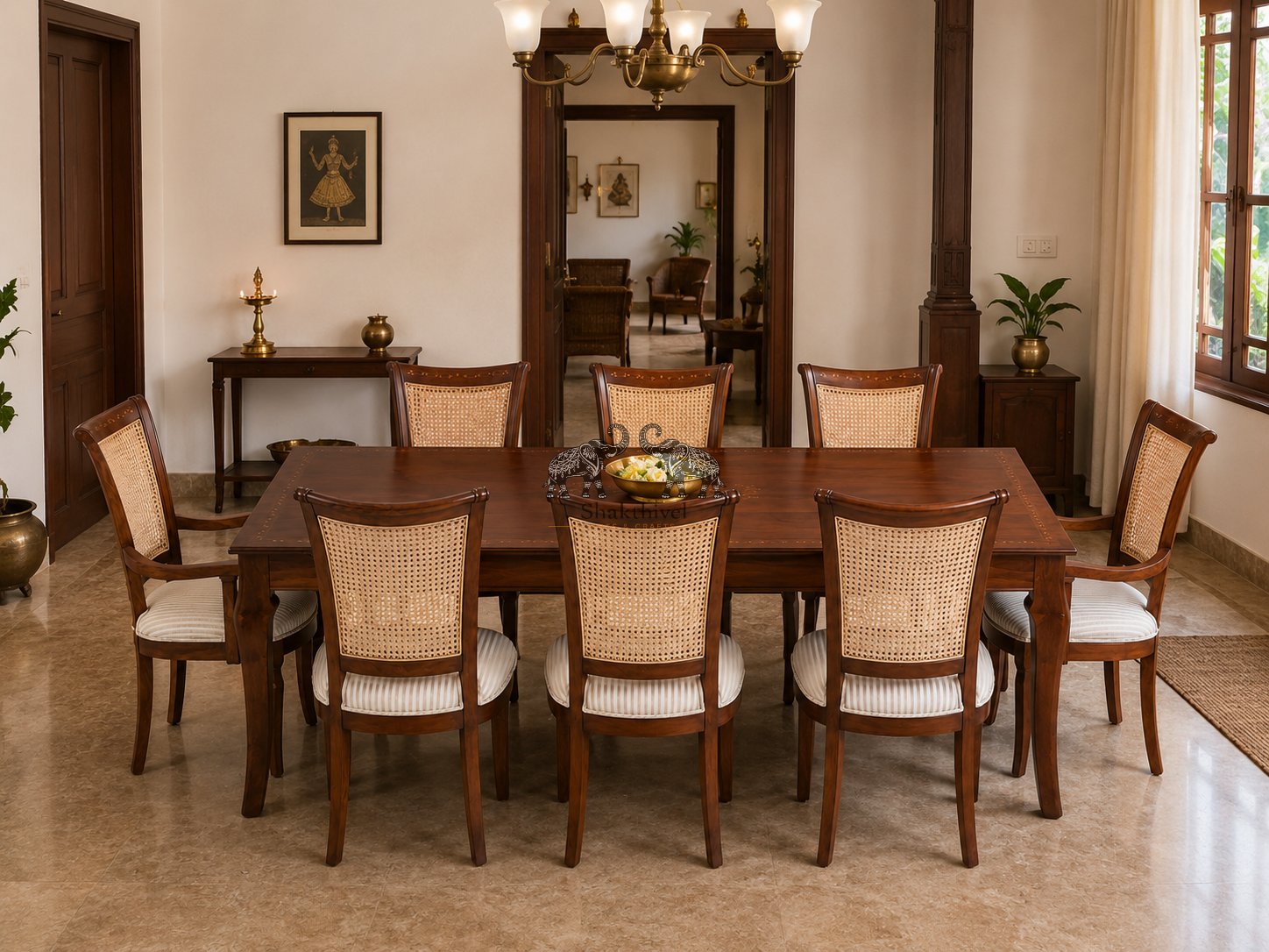 Elegant Rosewood Dining Table with Natural Cane Work