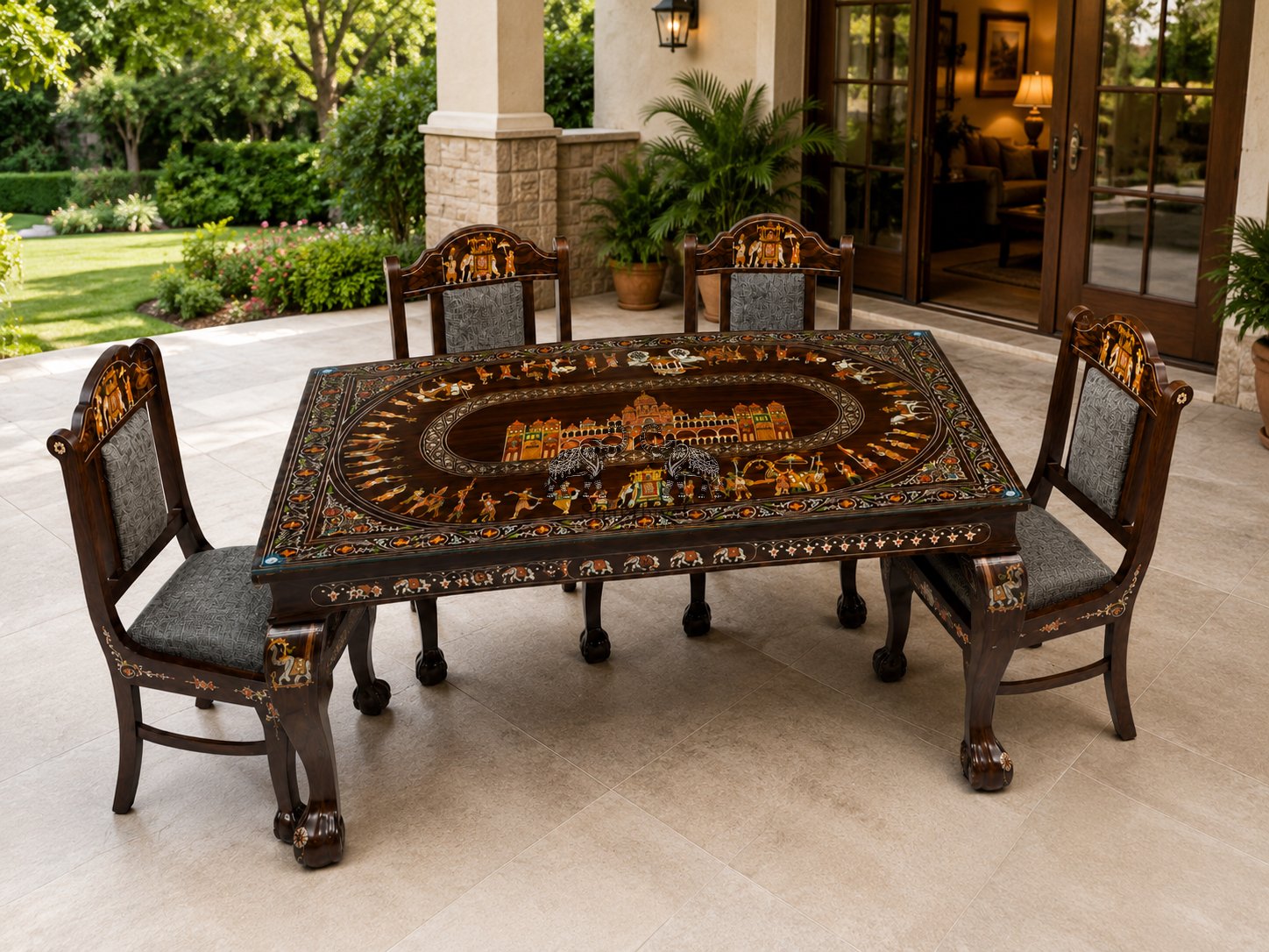 Royal Mysore Palace Inlay 4-Seater Dining Table Set