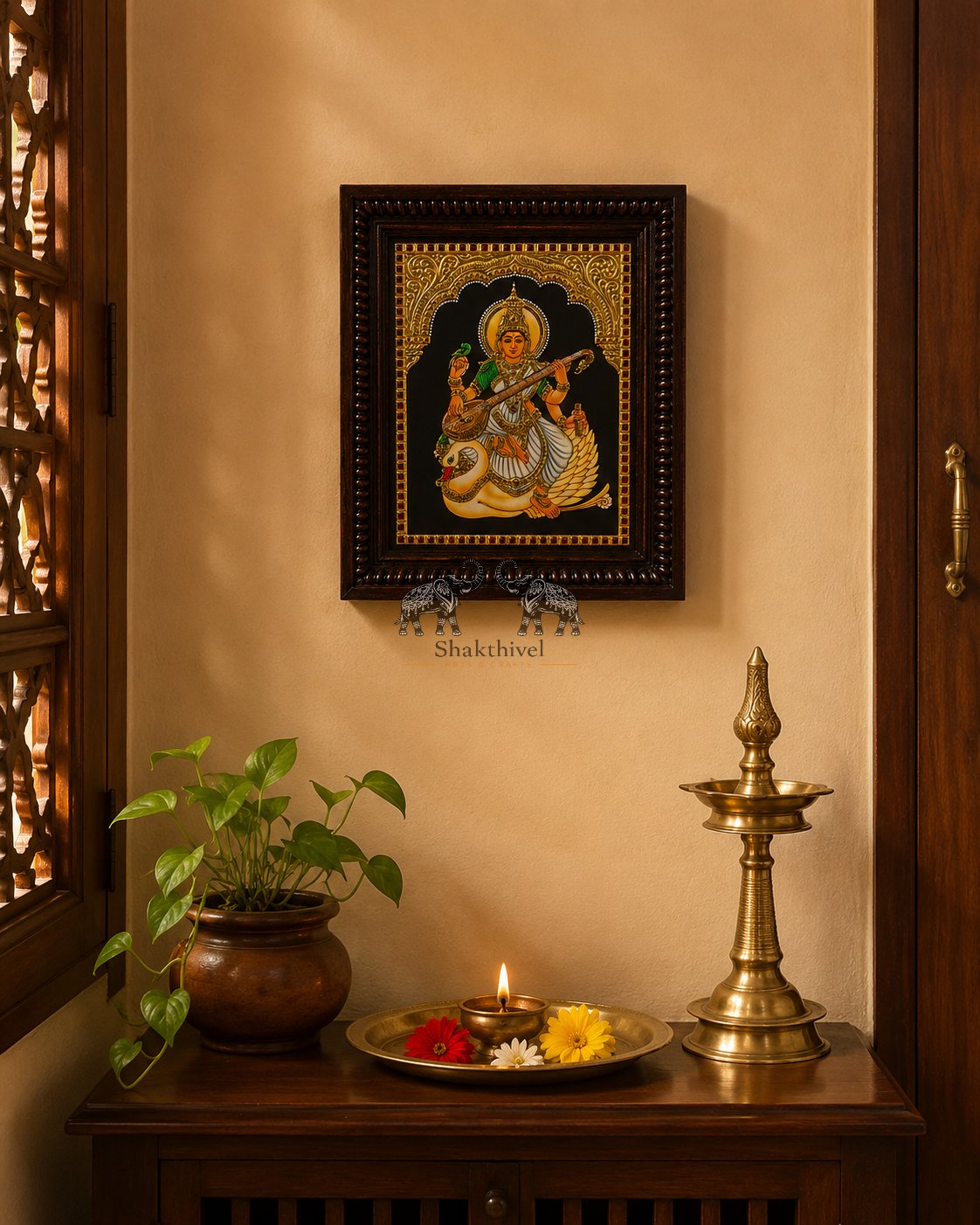 Traditional Saraswati Tanjavur Art
