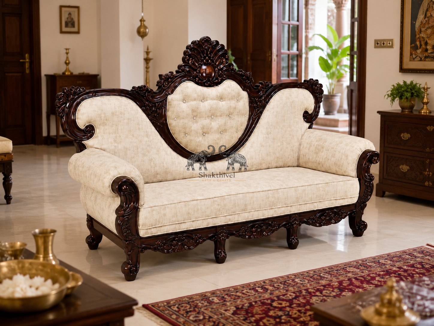 Regal Cream Cushion Rosewood 3-Seater
