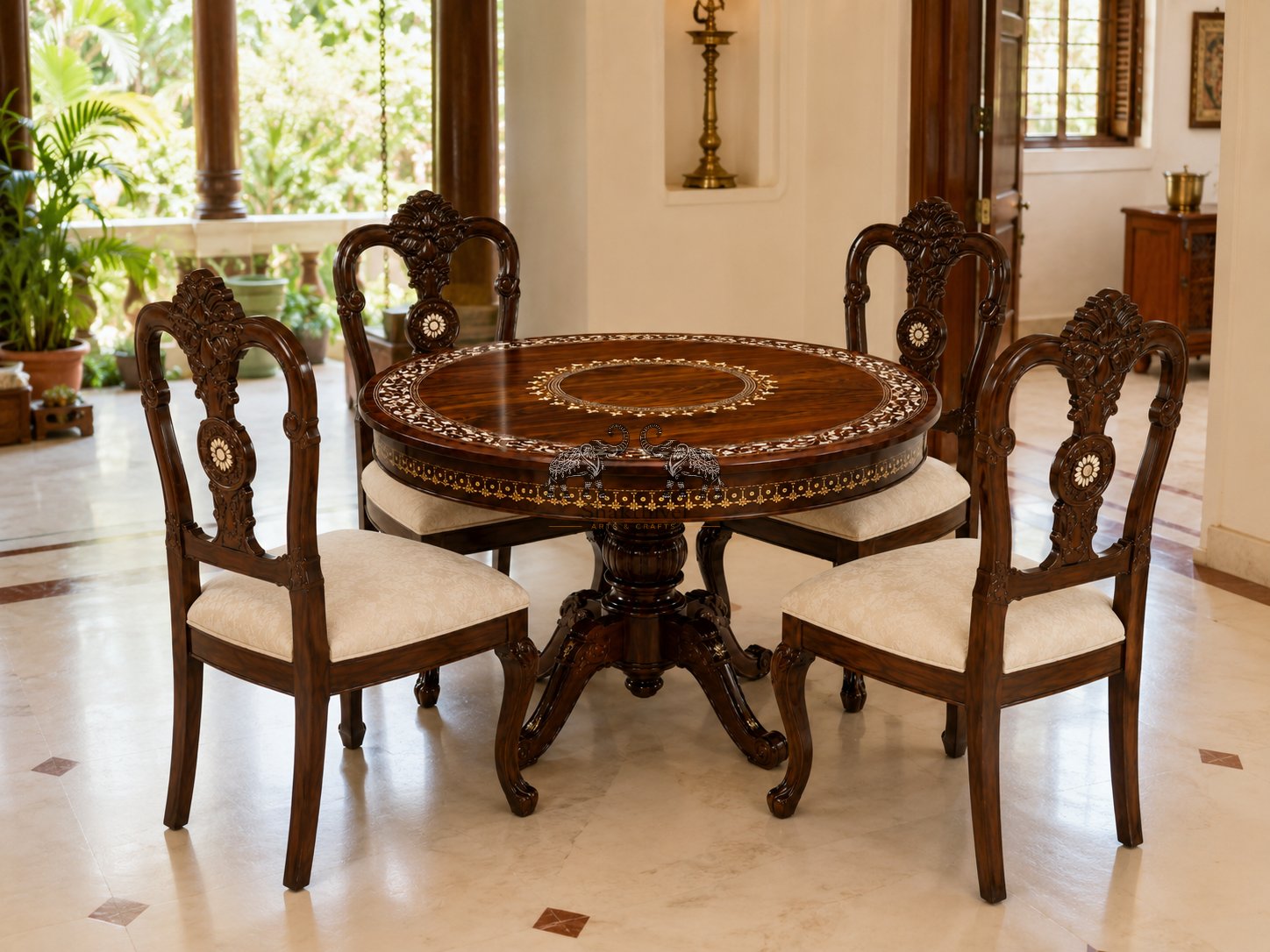 Elegant Rosewood 4-Chair Dining Set with Pedestal Base