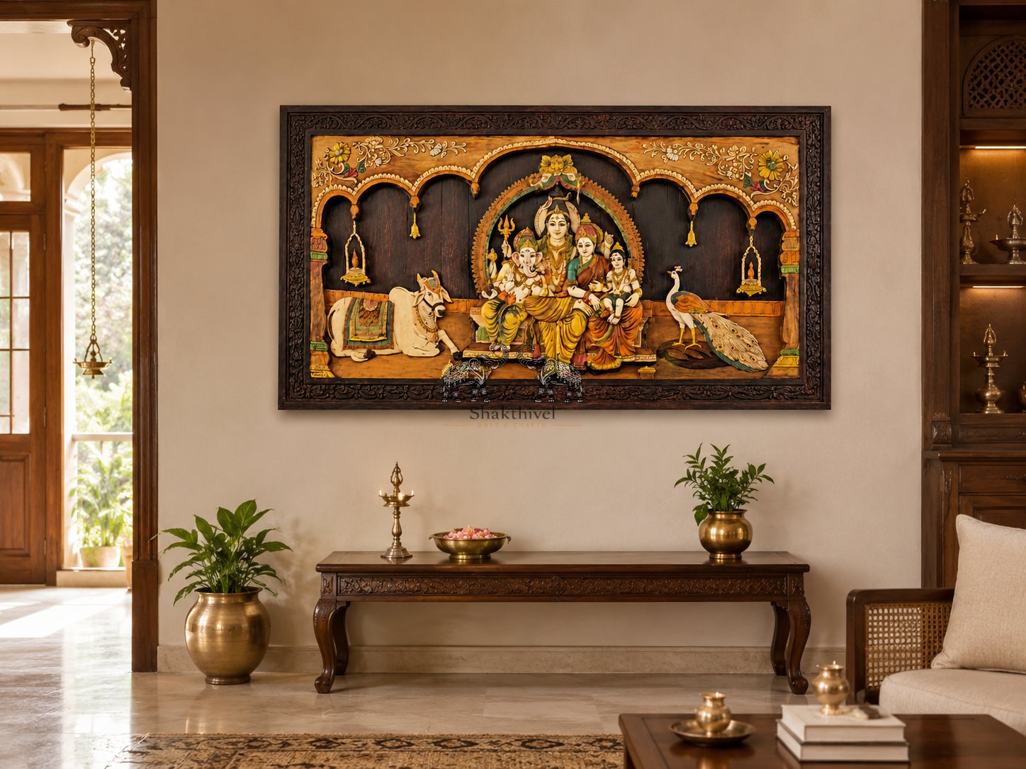 Rosewood Shiva Parivar 3D Carved Wall Panel
