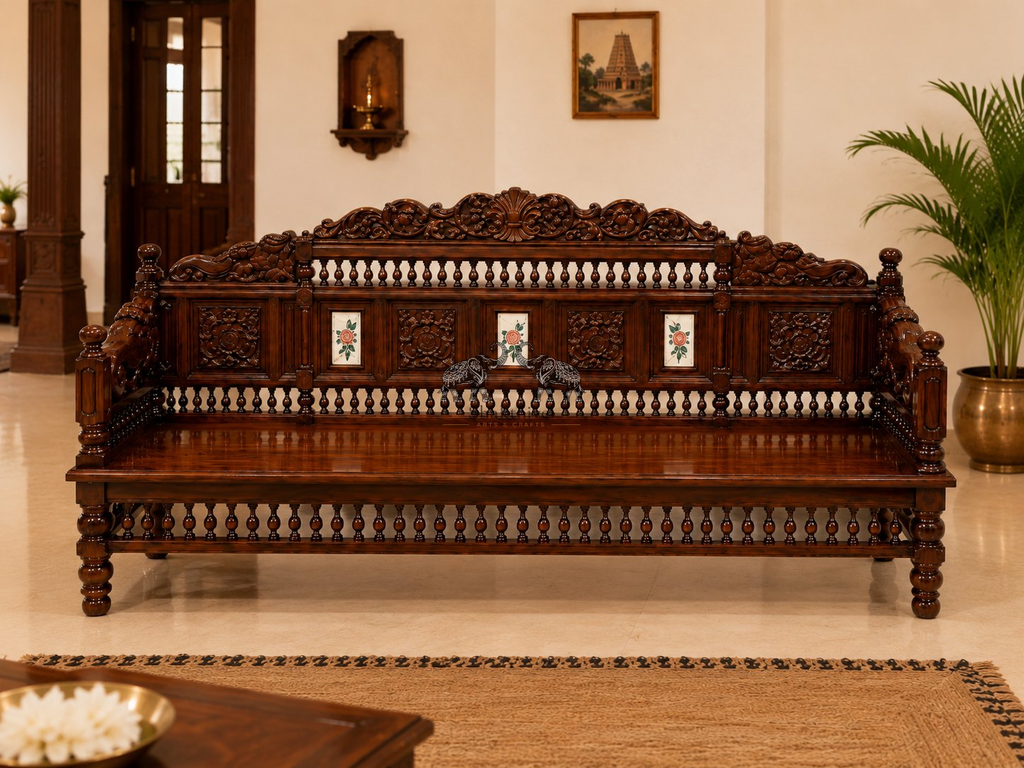 4-Seater Sofa with Traditional Floral Craftsmanship