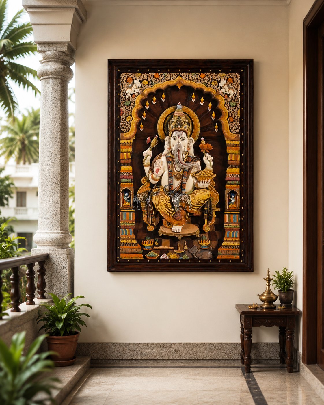 Heritage Ganesha Carving with Floral Arch Design