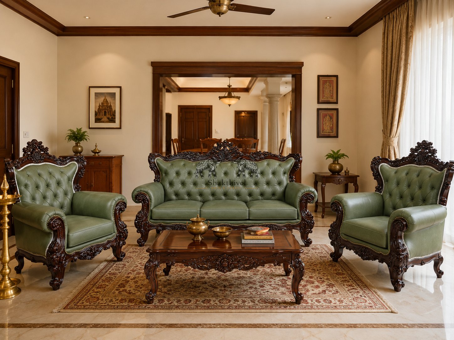 Luxury 3+1+1 Rosewood Sofa Set in Classic Design