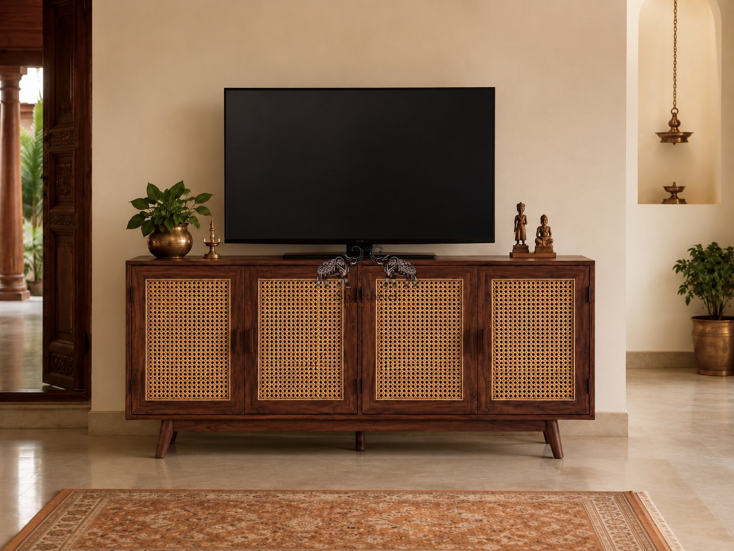 Contemporary Rosewood TV Cabinet with Four Door Storage