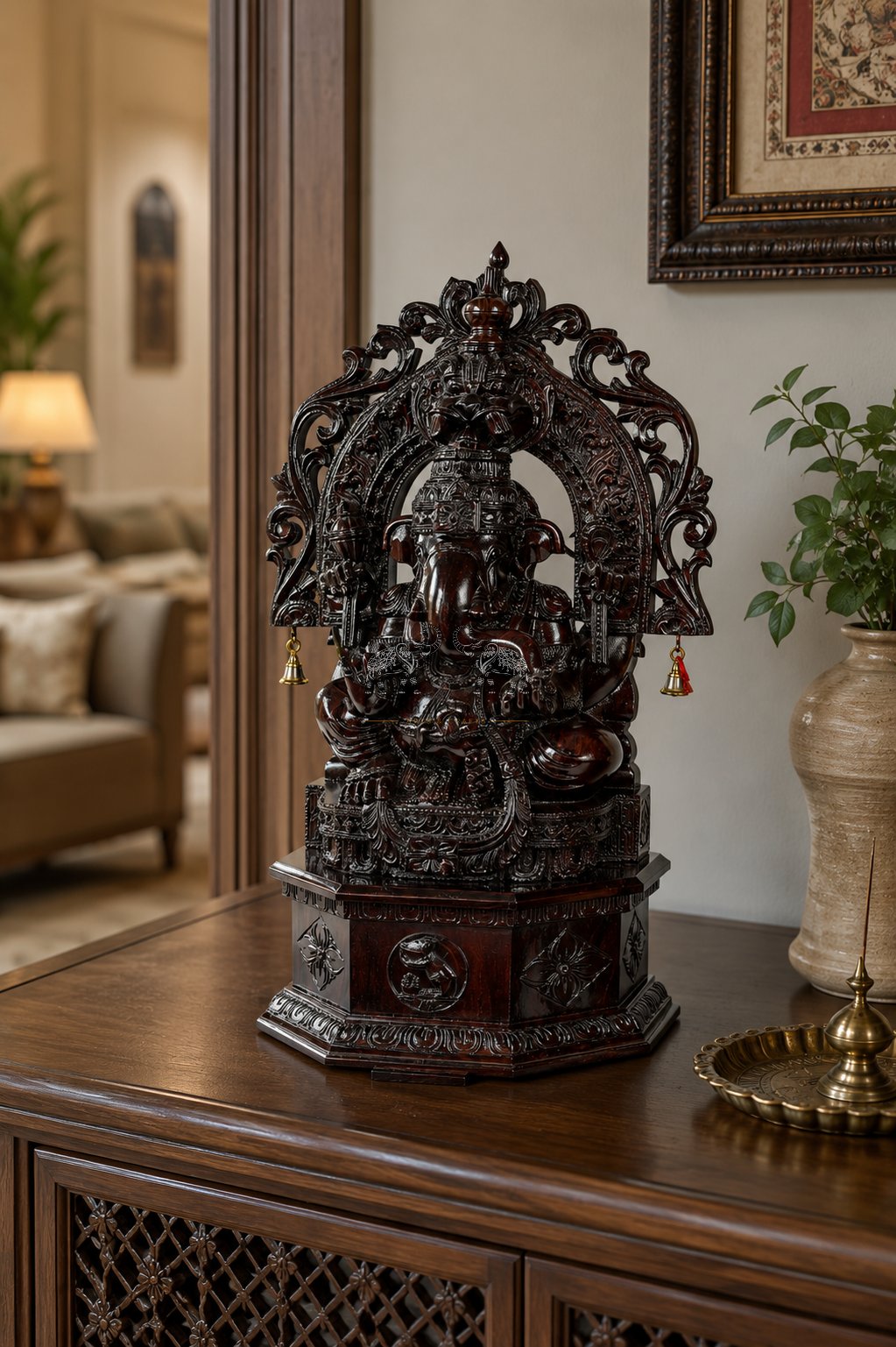 15x8 Inch Rosewood Ganesha Sculpture