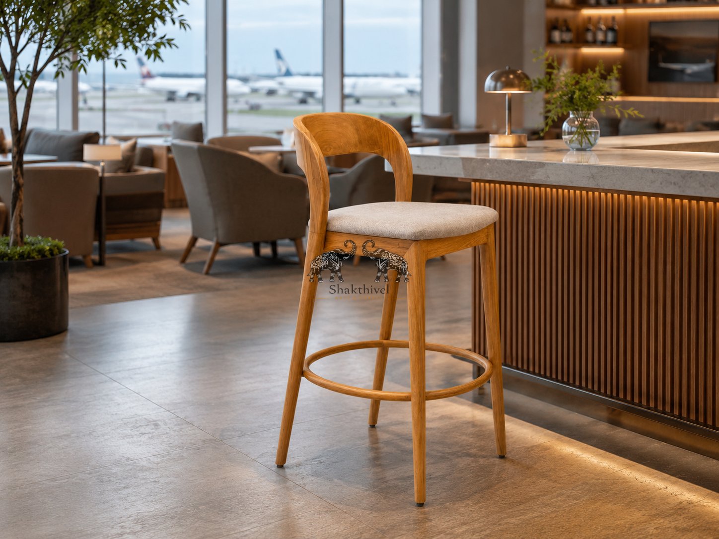 Lounge Style Wooden Counter Stool