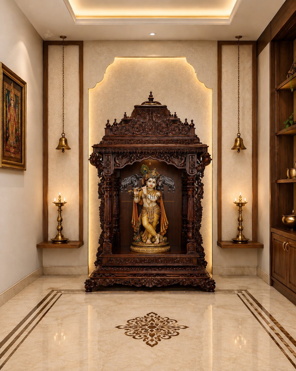 Luxury Rosewood Mantap with Peacock Motif and Ornate Dome Design