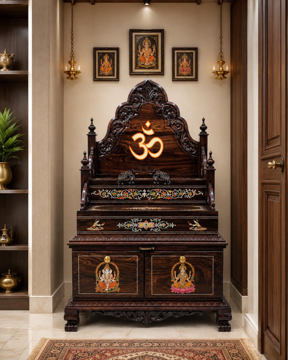 Rosewood Pooja Mantap with Om Design