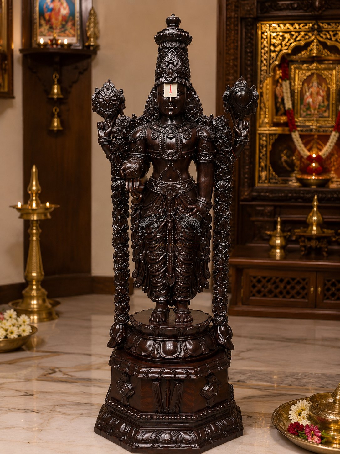 Hand-Carved Rosewood Venkateswara Idol